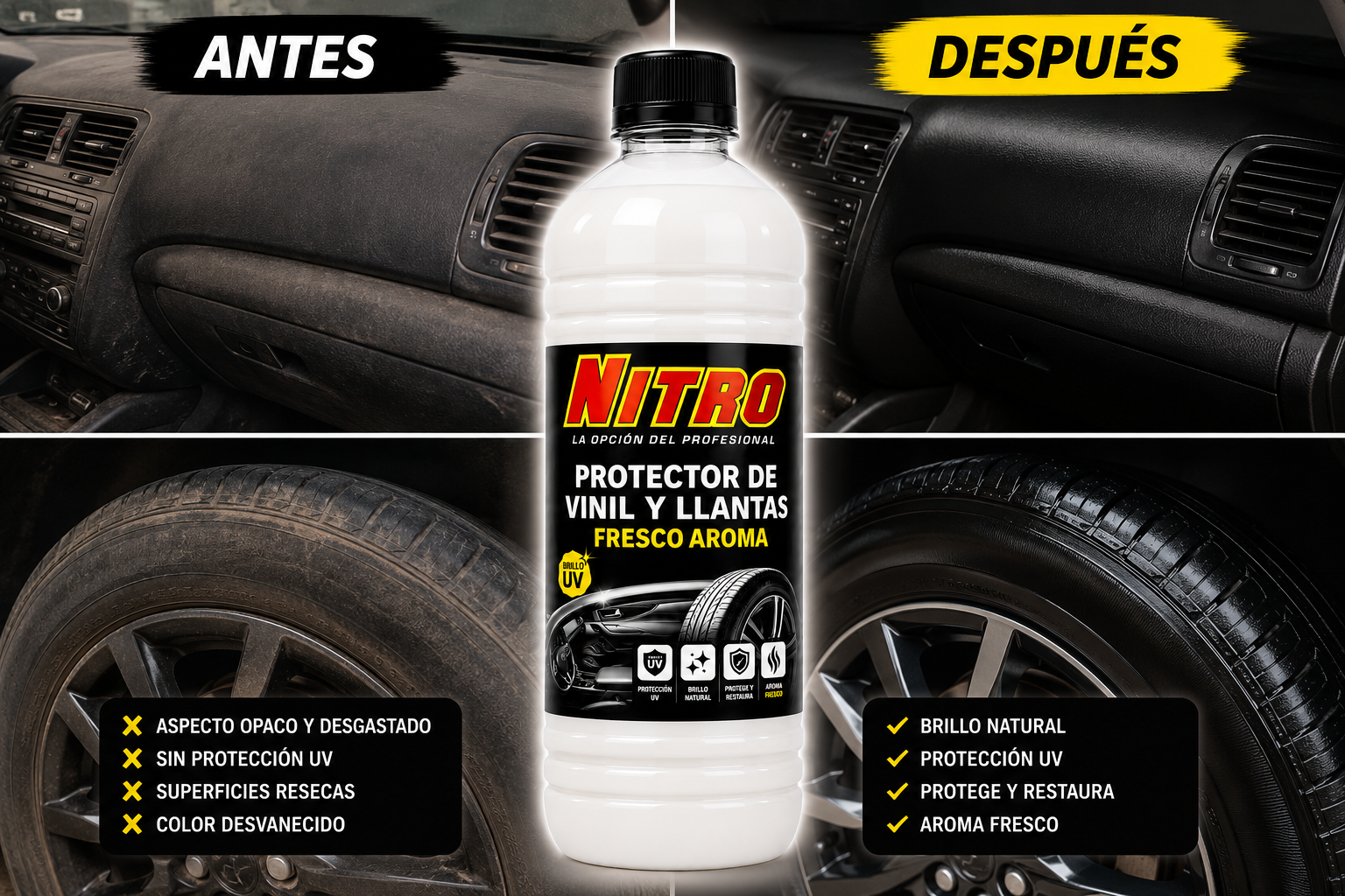 PROTECTOR DE VINIL Y LLANTAS NITRO 900 ml